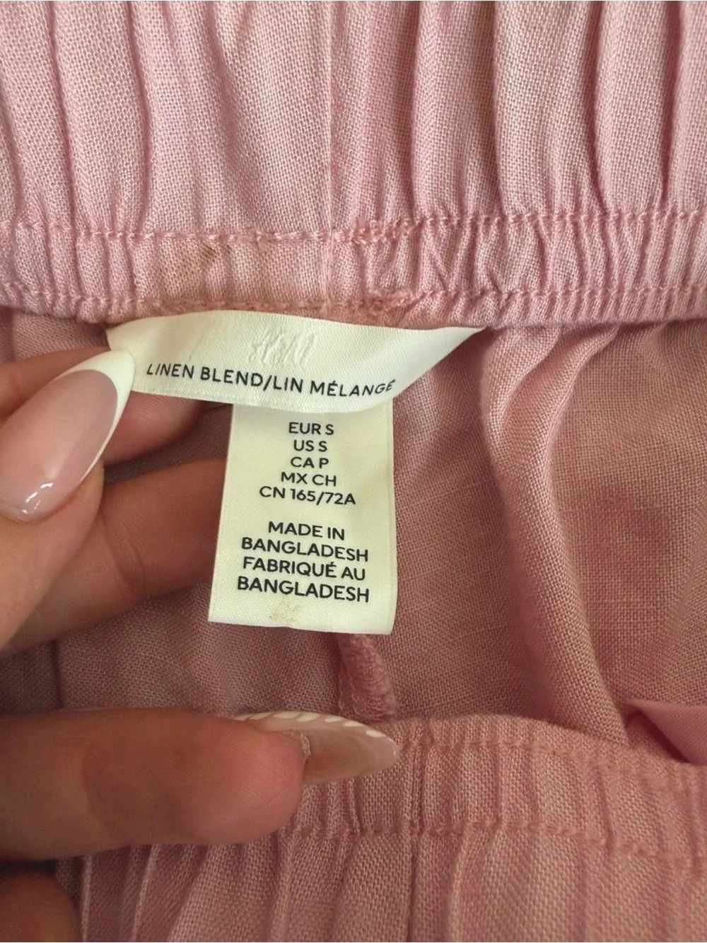 H&M Light Pink Wide-Leg Linen Blend Pants - Size S